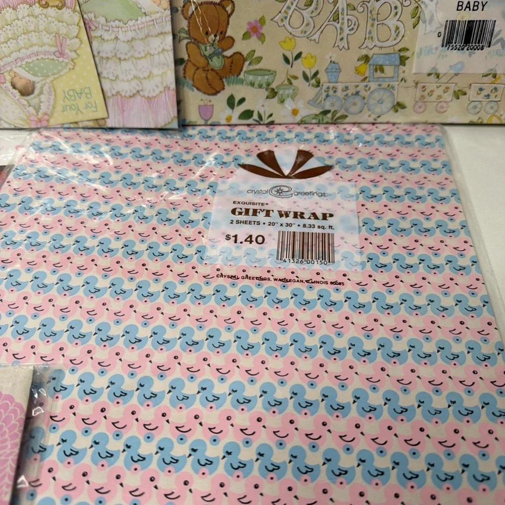 Vintage Baby Wrapping Paper lot incl Hallmark/American Greetings/Sangaman/Buzza+